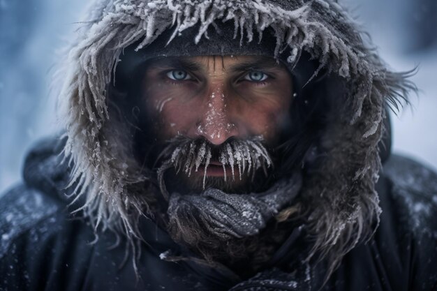 Retrato de un hombre guapo con la cara congelada IA generativa