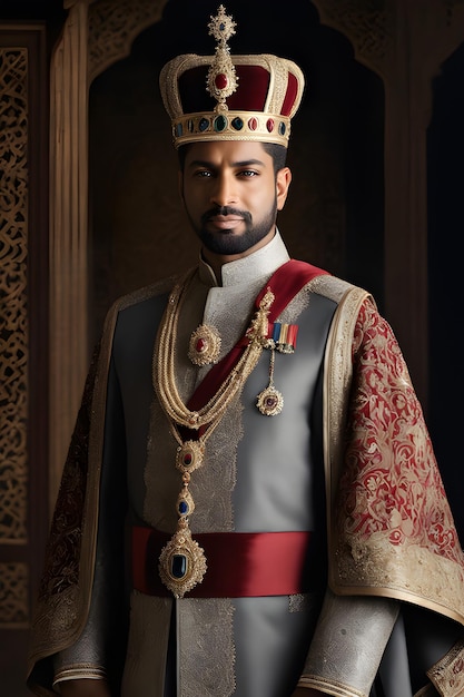 Foto retrato de un hombre guapo con una corona