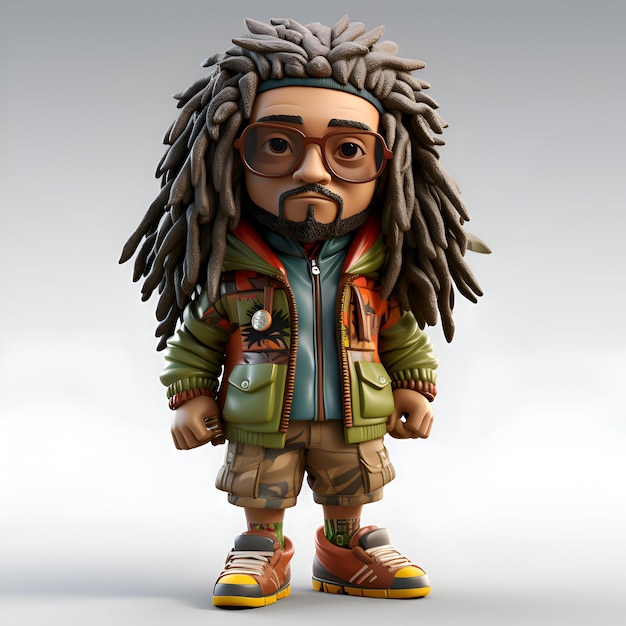 Foto retrato de un hombre hippie con dreadlocks en ropa casual renderizado en 3d