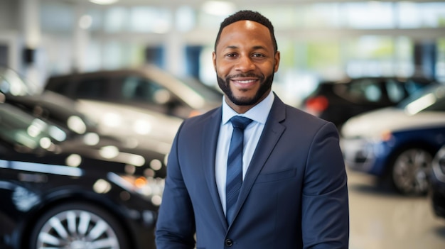 Retrato de hombre hombre de negocios para el concesionario de vehículos confianza y ventas en la industria automotriz feliz