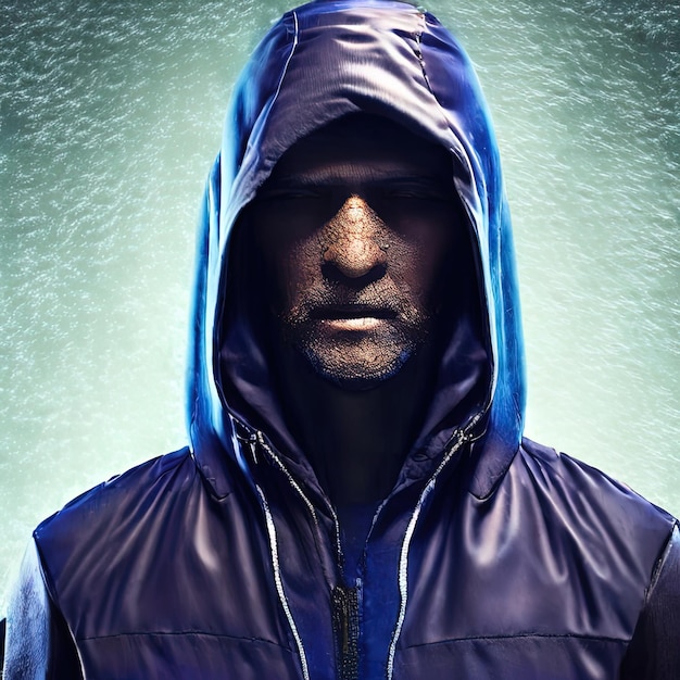 retrato de un hombre con impermeable