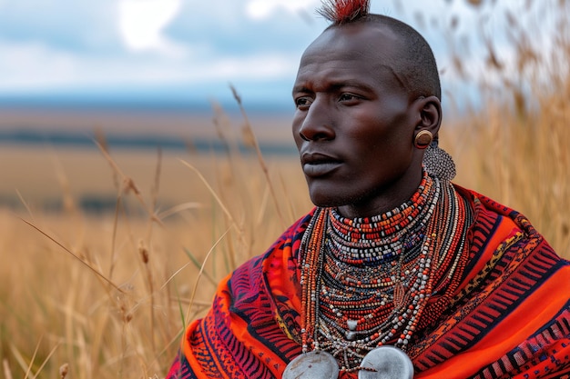 Foto retrato de un hombre indígena africano con ropa nacional