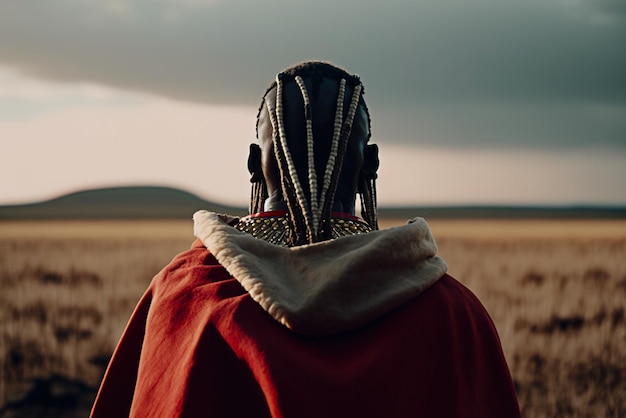 Retrato de un hombre keniano con peinado distintivo en el desierto de Maasai Mara