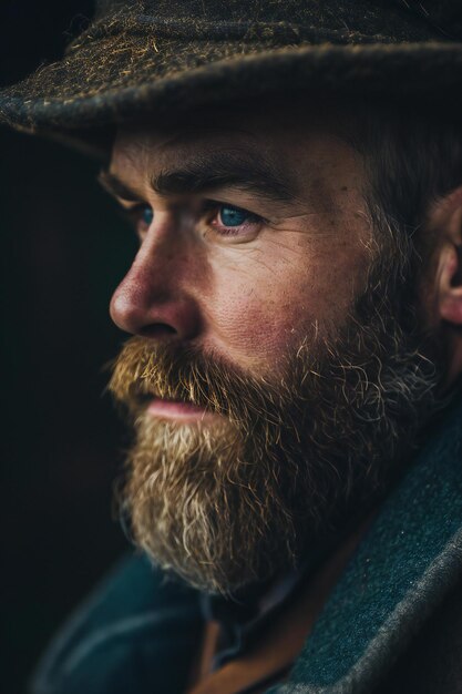 Foto retrato de un hombre con una larga barba y bigote con un sombrero de vaquero