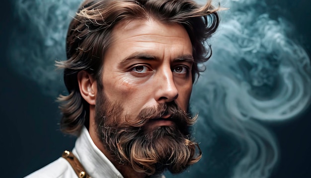 Retrato de un hombre maduro con barba y bigote cara valiente