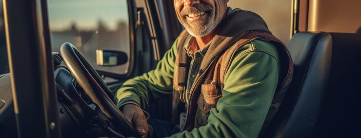 Retrato de un hombre maduro sonriente conduciendo su coche generativo ai