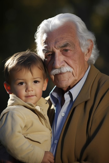 Foto retrato de un hombre maduro con su nieto