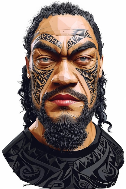 Retrato de un hombre maorí con tatuajes tradicionales