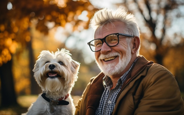 Retrato de un hombre mayor alegre con gafas generativas por Ai