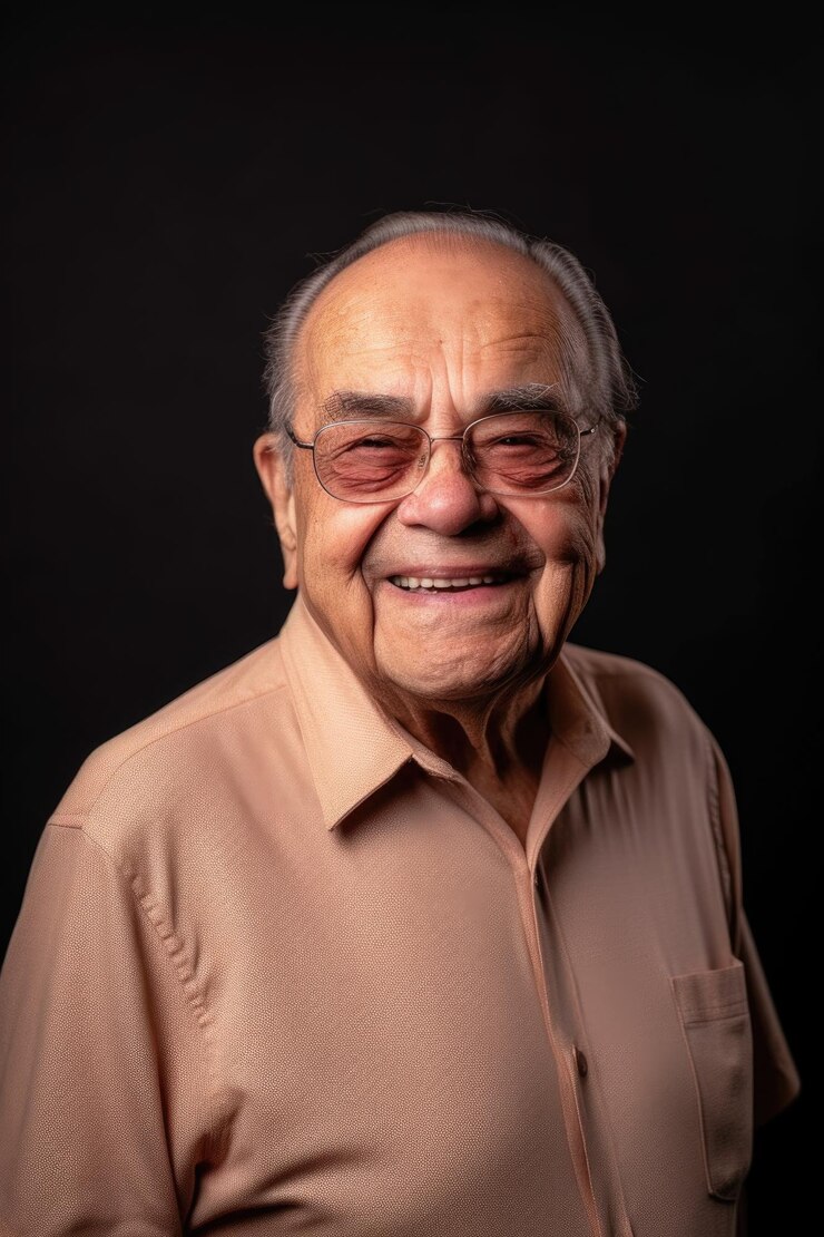 Retrato de hombre mayor y sonrisa en el estudio con felicidad después de la jubilación