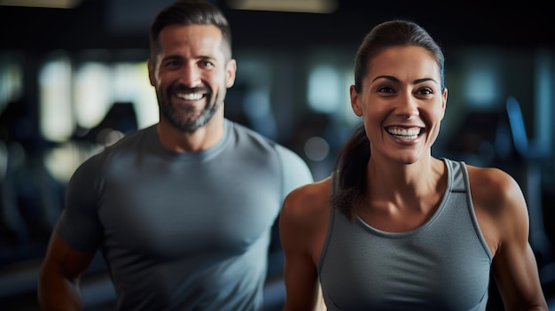 Retrato de un hombre y una mujer deportistas entrenando juntos en un gimnasio