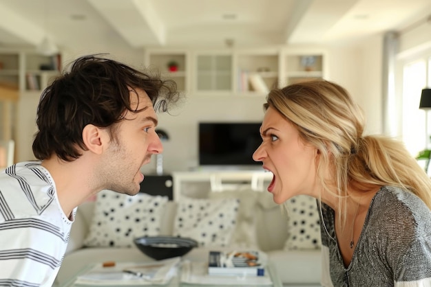 Retrato de un hombre y una mujer enojados discutiendo gritando