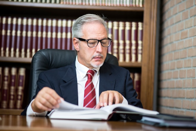 Retrato, de, hombre de negocios, leer un libro