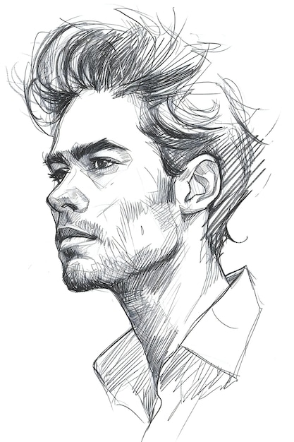 Retrato de un hombre con el pelo corto Ilustración dibujada a mano