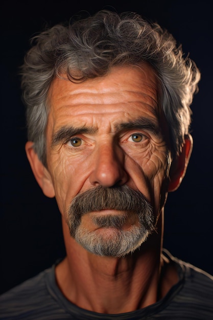 Retrato de un hombre con pelo gris sobre fondo negro