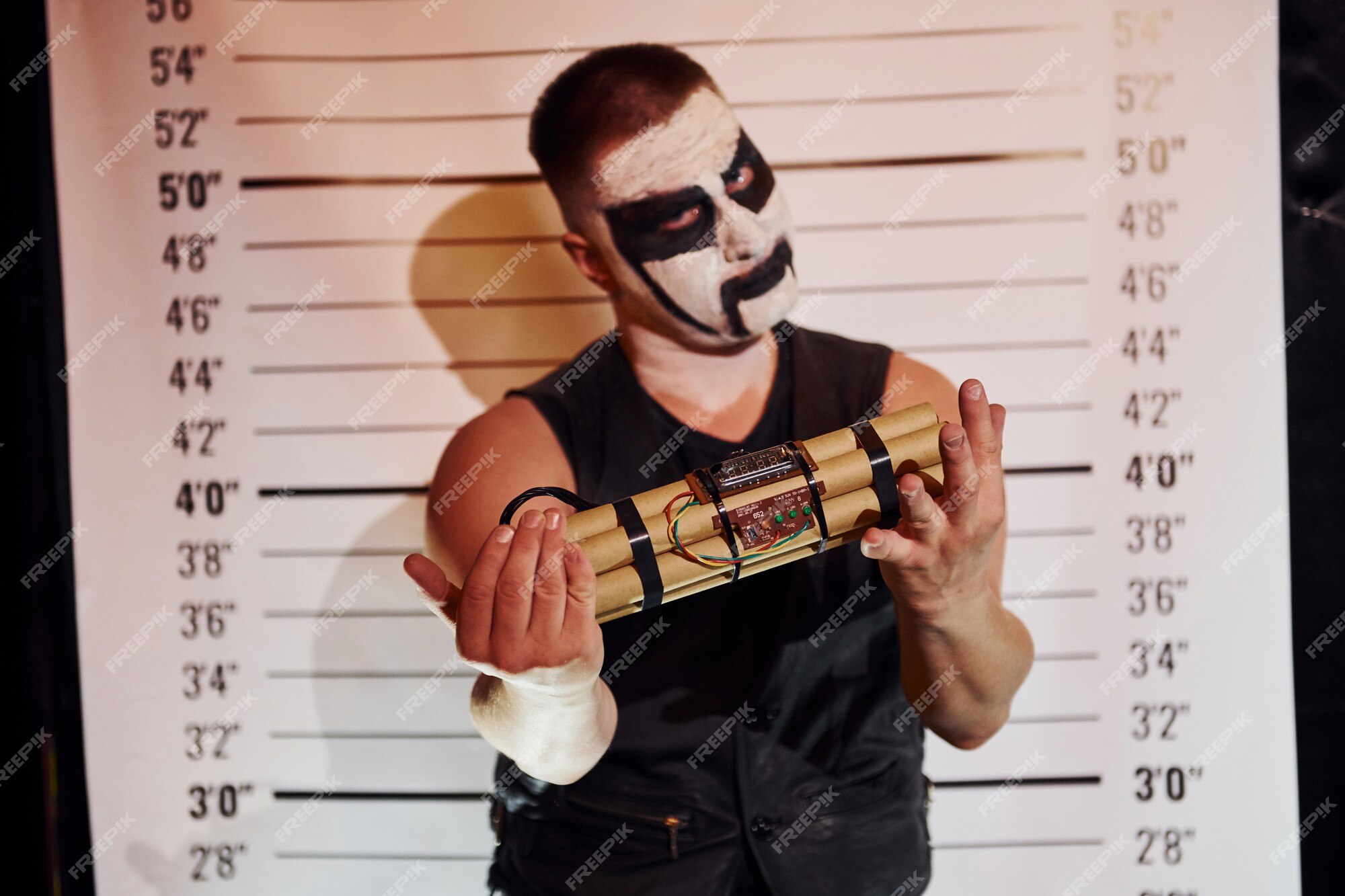 sucesor biblioteca Porcentaje Retrato de hombre que está en la fiesta temática de halloween con maquillaje de metal negro aterrador y disfraz con bomba en las manos. | Foto Premium sucesor biblioteca Porcentaje Retrato de hombre que está en la fiesta temática de halloween con maquillaje de metal negro aterrador y disfraz con bomba en las manos. | Foto Premium