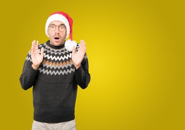 Foto retrato, hombre, con, santa sombrero