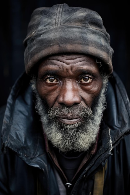 Retrato de un hombre serio de la raza africana sobre un fondo negro