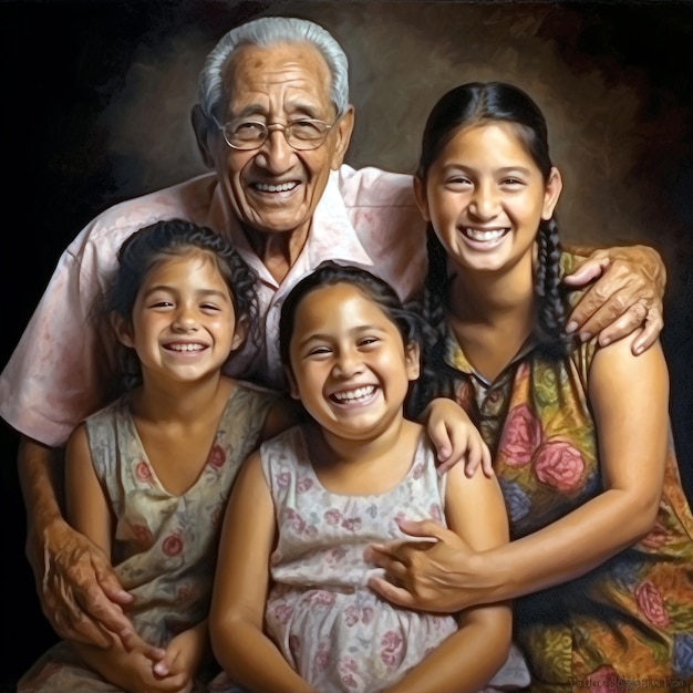 Un retrato de un hombre con tres hijos.