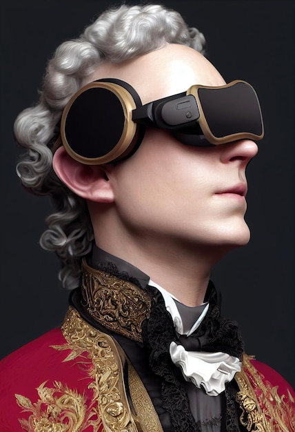 Retrato de un hombre victoriano con gafas virtuales Un hombre de los viejos tiempos jugando juegos de realidad virtual