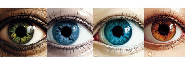 Foto retrato de humano con diferentes colores de ojos panorama generative ai