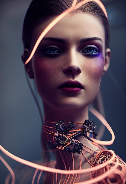 Foto retrato humano-robô futurista
