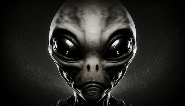 Retrato humanoide alienígena sobre fondo oscuro Invasión extraterrestre Abducción alienígena Creado con IA generativa