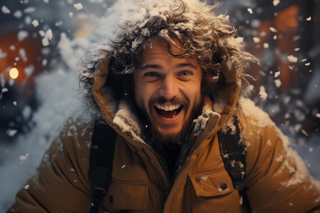 Retrato de humanos cubiertos de nieve en invierno