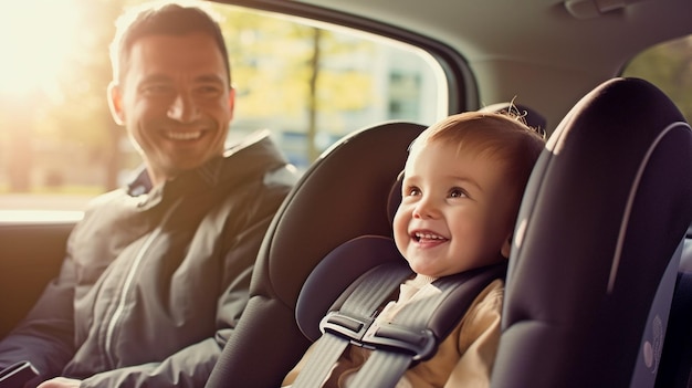 Retrato de IA generativa de una madre y su hijo viajando en un automóvil