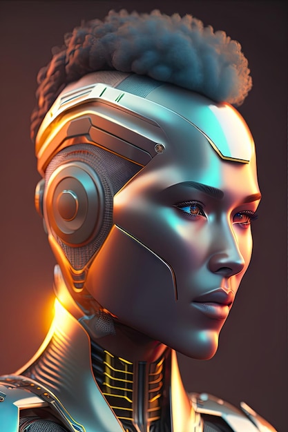 Retrato de una ilustración 3d del concepto de inteligencia artificial Cyborg