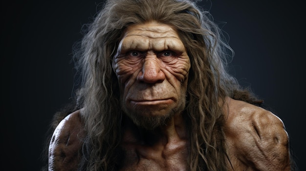 retrato de una ilustración del hombre de Neanderthal prehistórico