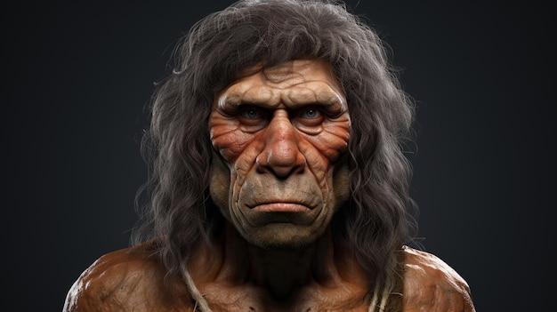 Foto retrato de una ilustración del hombre de neanderthal prehistórico