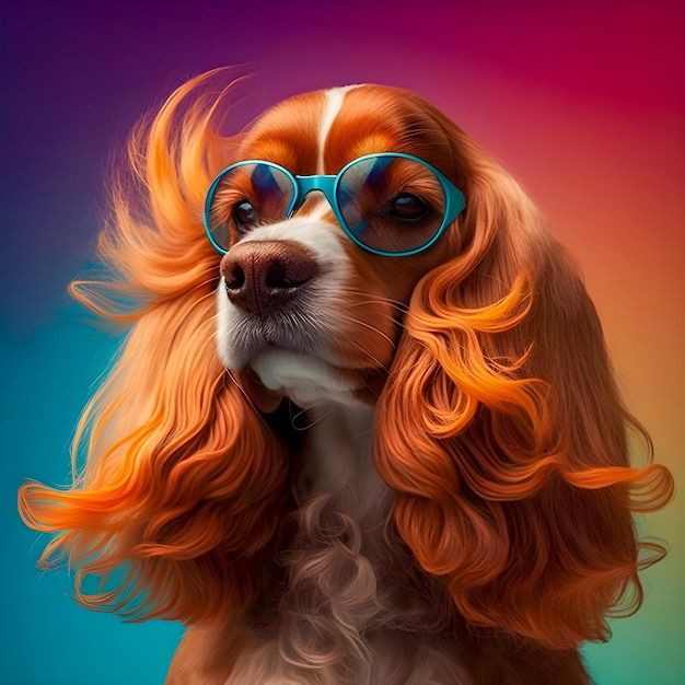 Retrato de una ilustración de perro de moda de los años 60 arte moderno y divertido