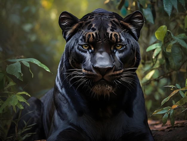 Retrato impressionante da Pantera Negra da Majestade da Selva