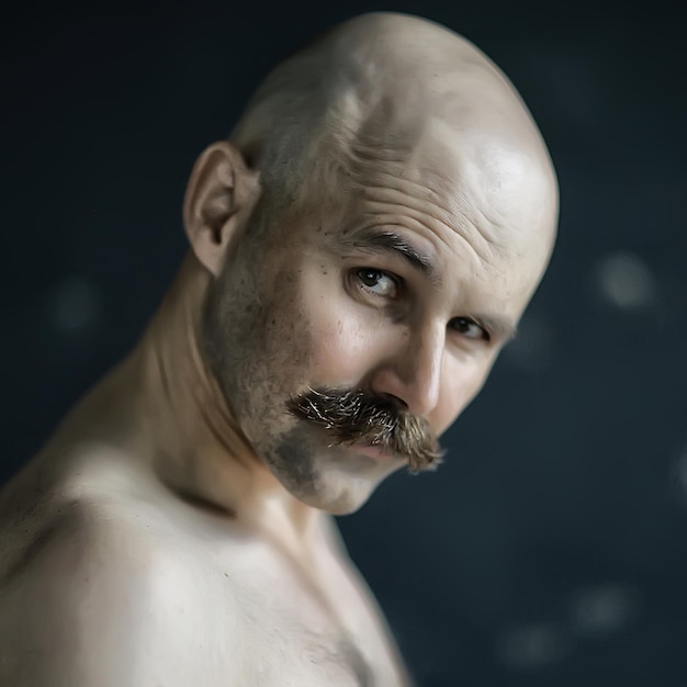 retrato incomum de um jovem cavalheiro de bigode careca, senhor excêntrico, conceito de psicologia