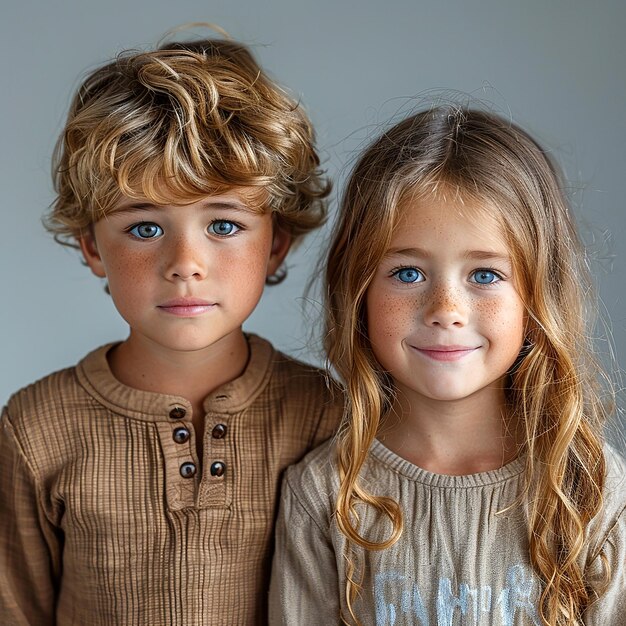 Retrato infantil de menino e menina em close-up