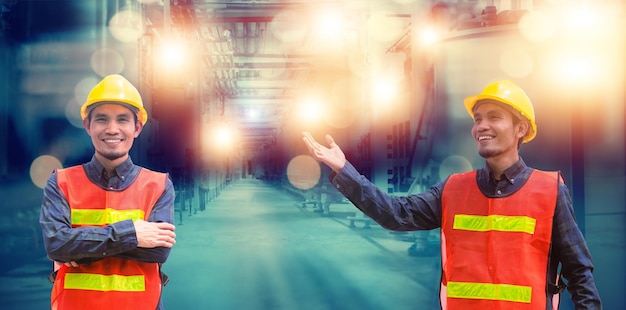 Retrato de un ingeniero asiático con casco amarillo Supervisor de fábrica de seguridad máquina de reparación de mantenimiento profesional en la fábrica industrial habilidad Asia