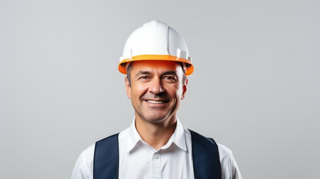 Retrato de ingeniero sonriente en el fondo aislado