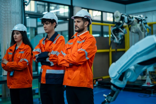 Retrato de ingenieros de robótica que trabajan con programación