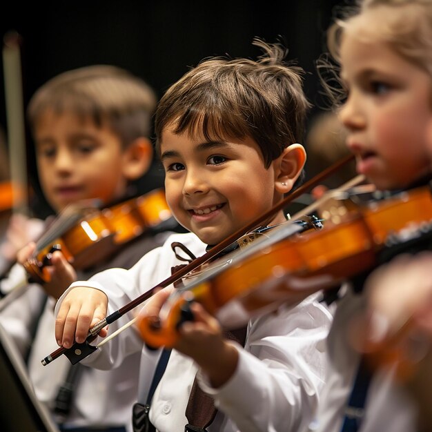 Foto retrato de las innovaciones instrumentales los niños crean sonidos únicos