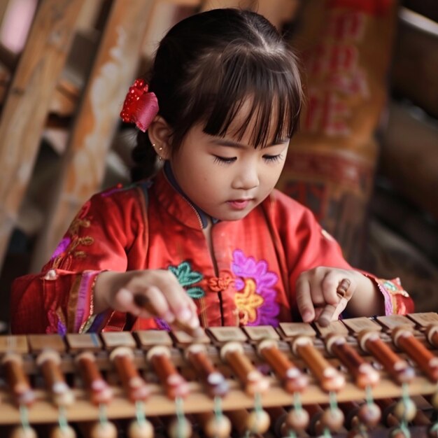 Foto retrato de las innovaciones instrumentales los niños crean sonidos únicos