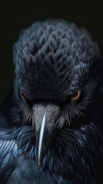 El retrato intenso de un cuervo negro