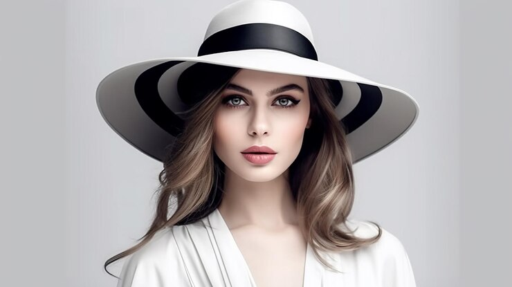 retrato interior de una joven hermosa y elegante con sombrero IA generativa