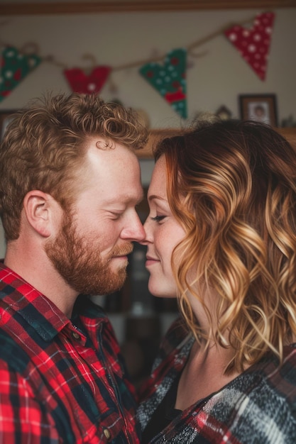 Foto retrato íntimo de um casal amoroso compartilhando um momento de ternura em um ambiente aconchegante de casa