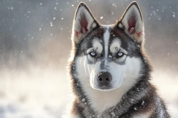Un retrato invernal de un Husky siberiano de pie Un símbolo de Año Nuevo 201839