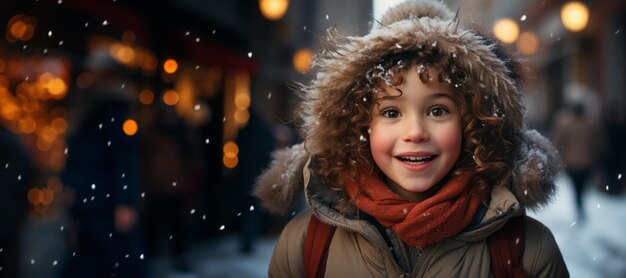 retrato invernal de una niña sobre un fondo borroso IA generativa