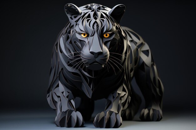 Un retrato de un jaguar negro en estilo artesanal kirigami