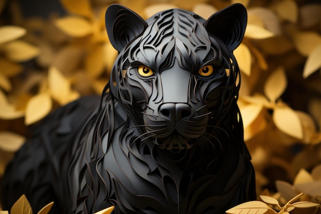 Un retrato de un jaguar negro en estilo artesanal kirigami