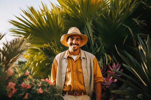 retrato de un jardinero latino hispano