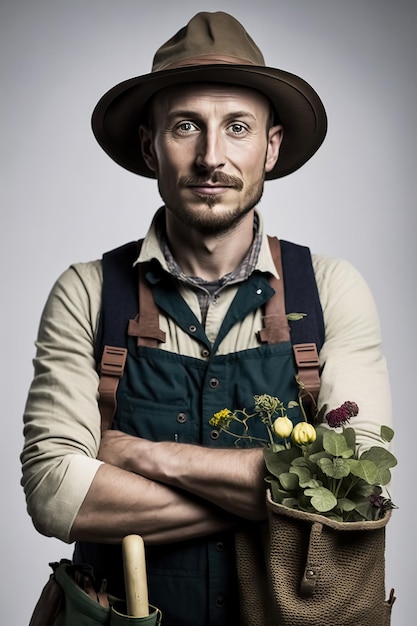 Retrato de jardinero mirando a la cámara Ilustración generativa de IA